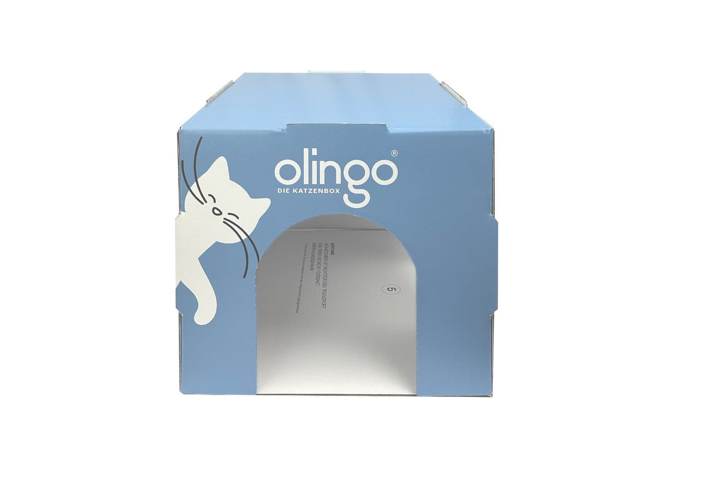 Olingo Katzenbox von vorne mit geöffneten Eingängen und ohne aufgesteckten Rahmen