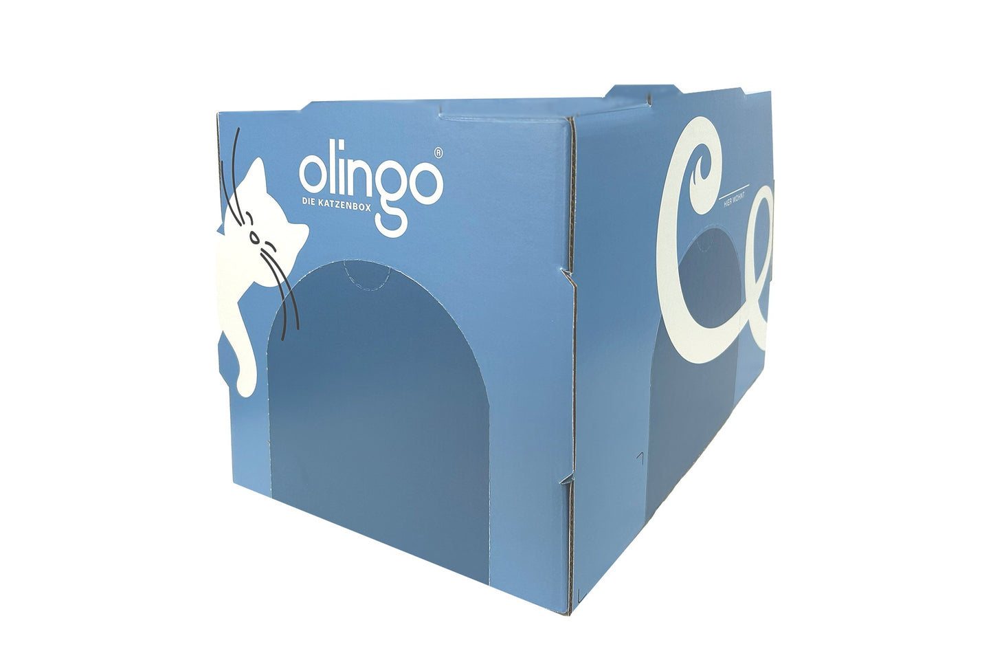 Olingo Katzenbox von schräg-rechts mit geschlossenen Eingängen ohne aufgestecktem Rahmen