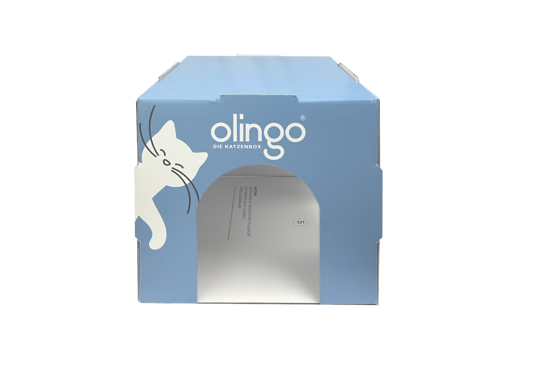 Olingo Katzenbox von vorne mit geöffneten Eingängen und ohne aufgesteckten Rahmen