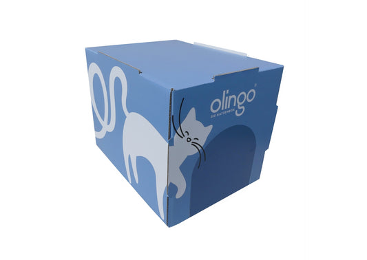 Olingo Katzenbox von schräg links ohen Rahmen mit geschlossenem Eingang